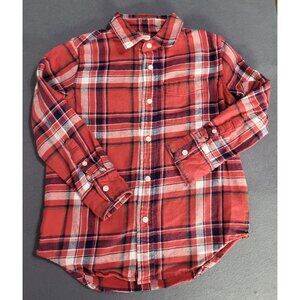 J. Crew Crewcuts Boys SZ 6-7 Long Sleeved Flannel Plaid Shirt Rustic Red Holiday